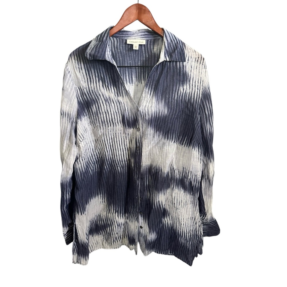 Button Down Shirt Blue and White Printed Women’s Plus 2X (20W-22W)